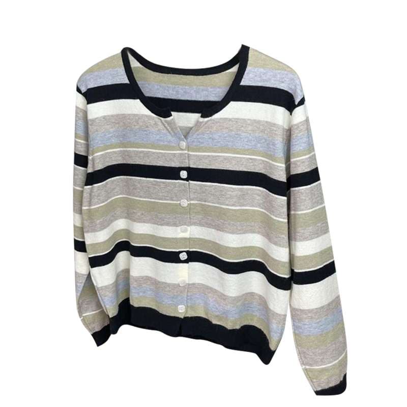 ジャストサイズよりも大きめの、体に密着しないゆるっとゆとりのあるファッションサイト ゆったりマルチボーダーカーディガン