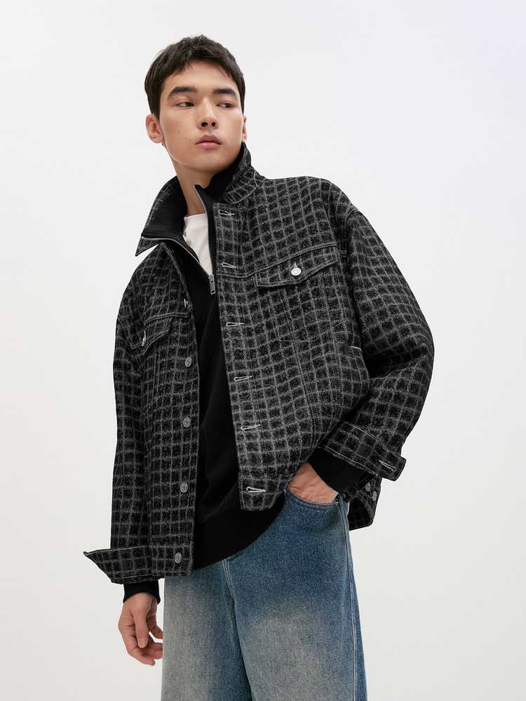大きめサイズ 格子模様 オーバーサイズ シャツジャケット