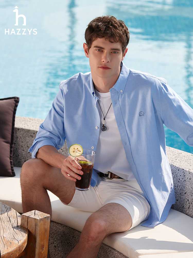 大きめサイズ 夏空リゾート風ゆったりシャツ