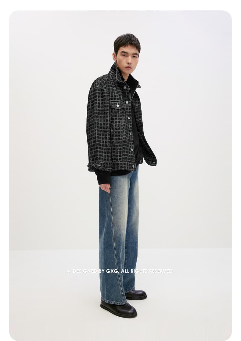 大きめサイズ 格子模様 オーバーサイズ シャツジャケット