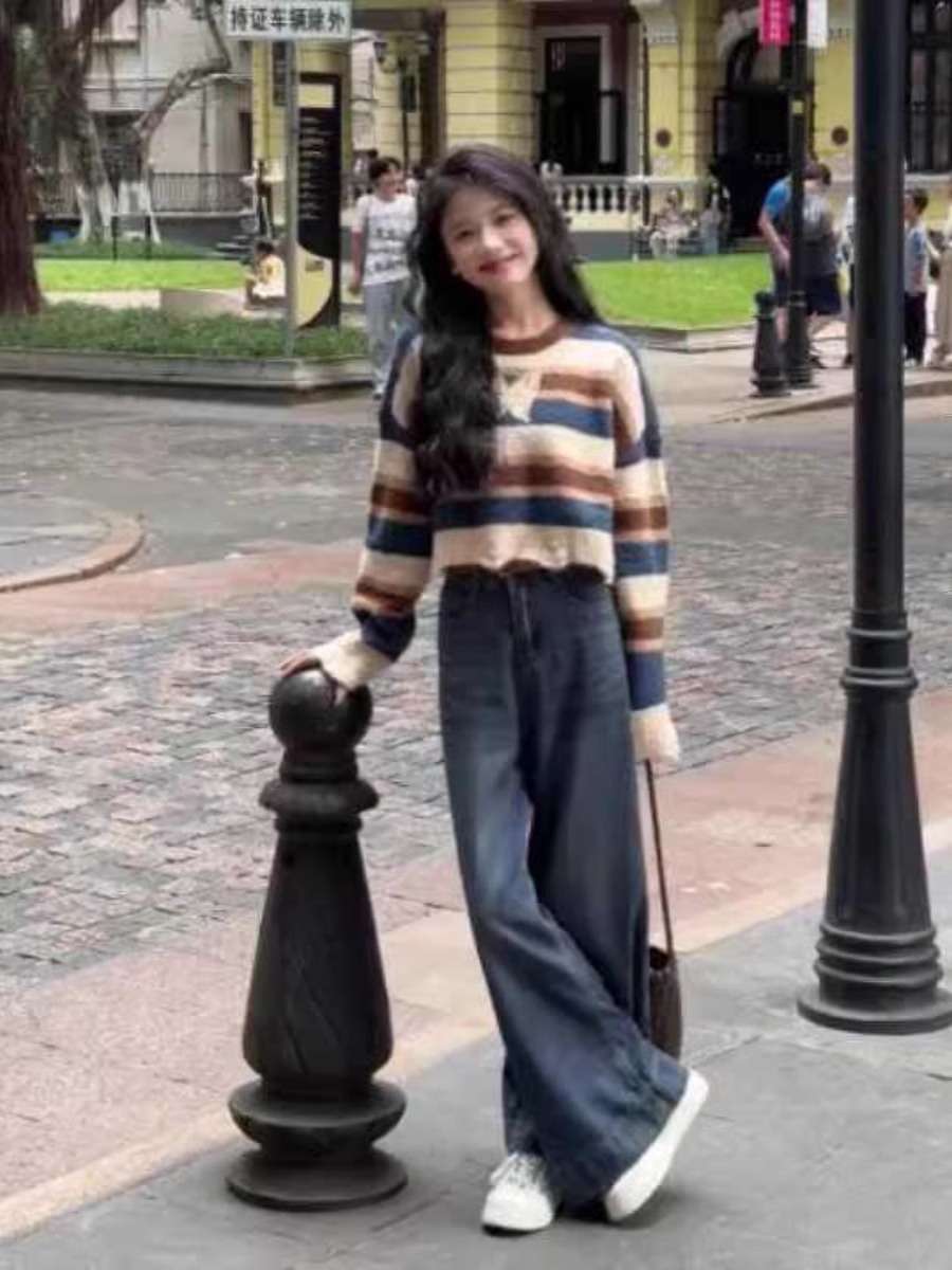 大きめファッション  ストライプ柄オーバーサイズニット