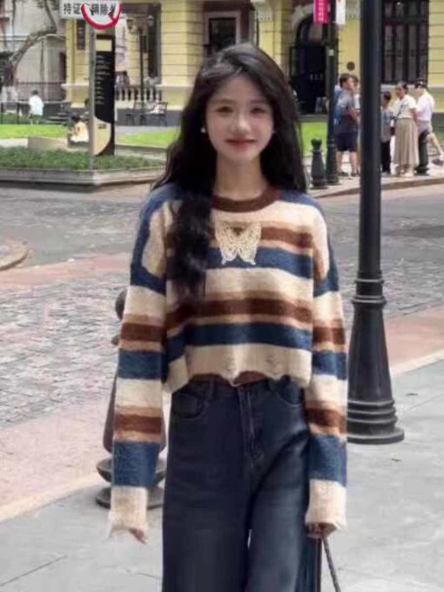 大きめファッション  ストライプ柄オーバーサイズニット