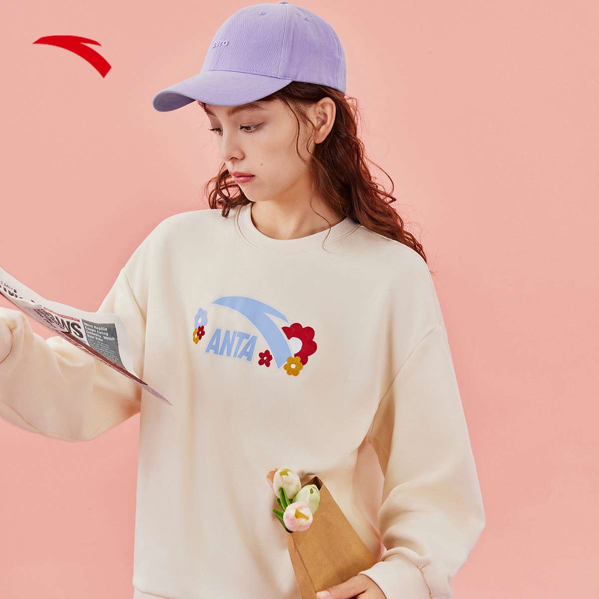 大きめファッション  花柄プリントゆったりスウェットトレーナー