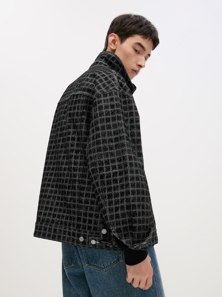 大きめサイズ 格子模様 オーバーサイズ シャツジャケット