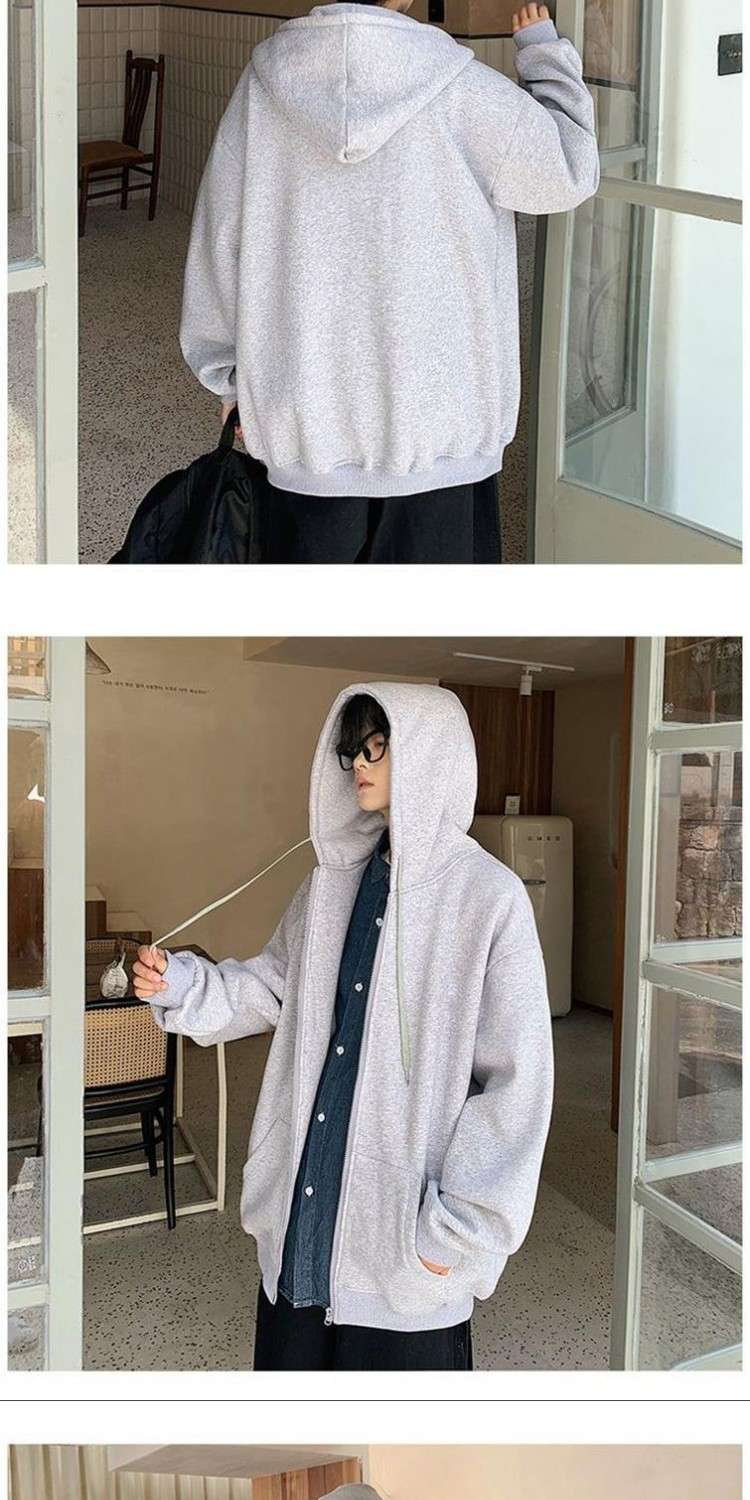大きめファッション  ゆったりシルエット 厚手ジップアップパーカー