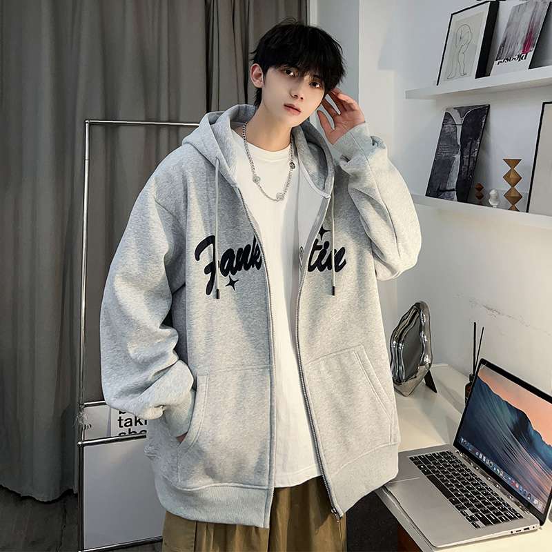 大きめファッション  ゆったりストリート系ジップアップパーカー