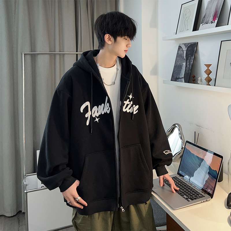 大きめファッション  ゆったりストリート系ジップアップパーカー