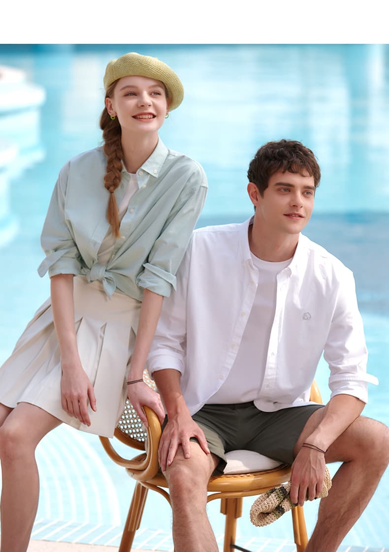 大きめサイズ 夏空リゾート風ゆったりシャツ