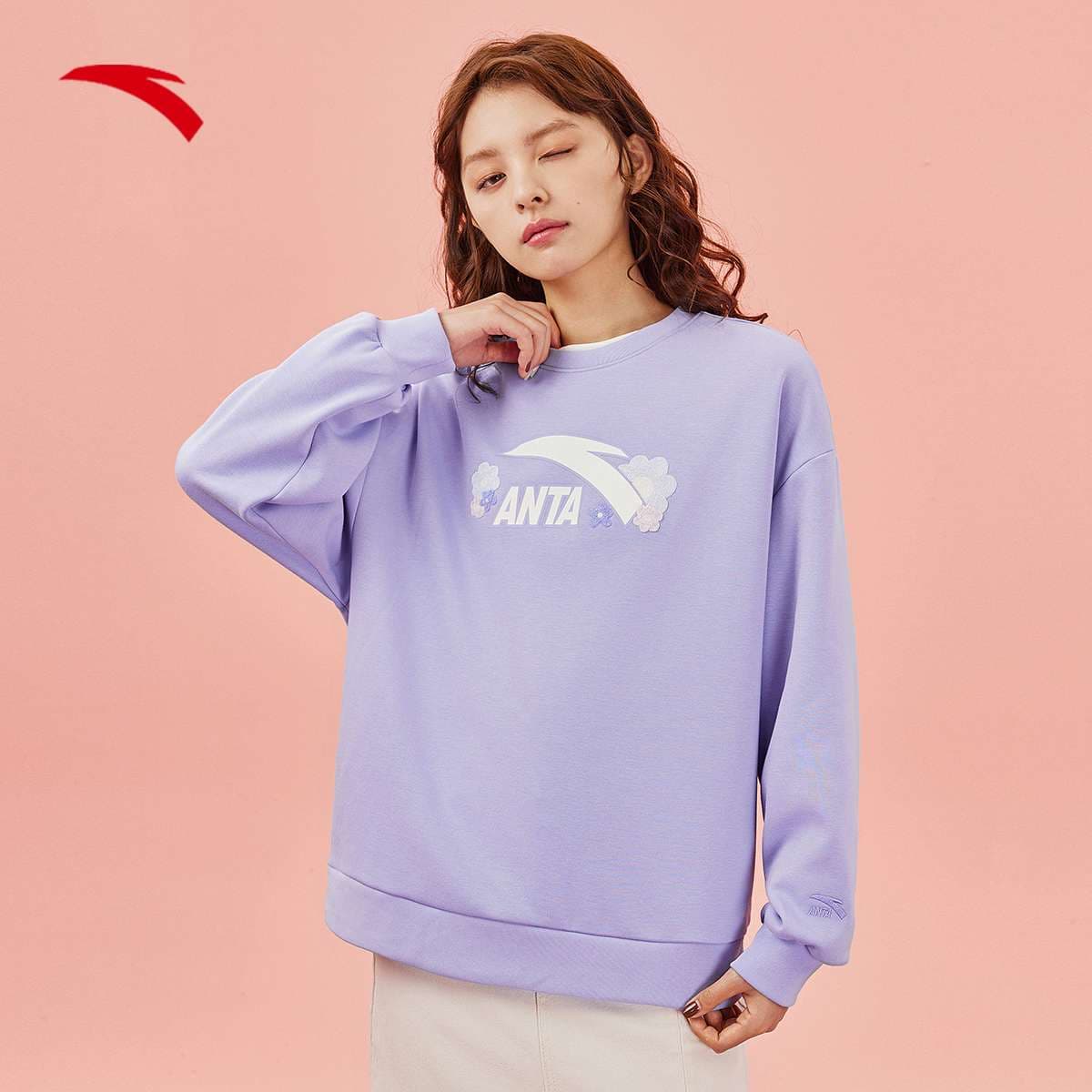 大きめファッション  花柄プリントゆったりスウェットトレーナー