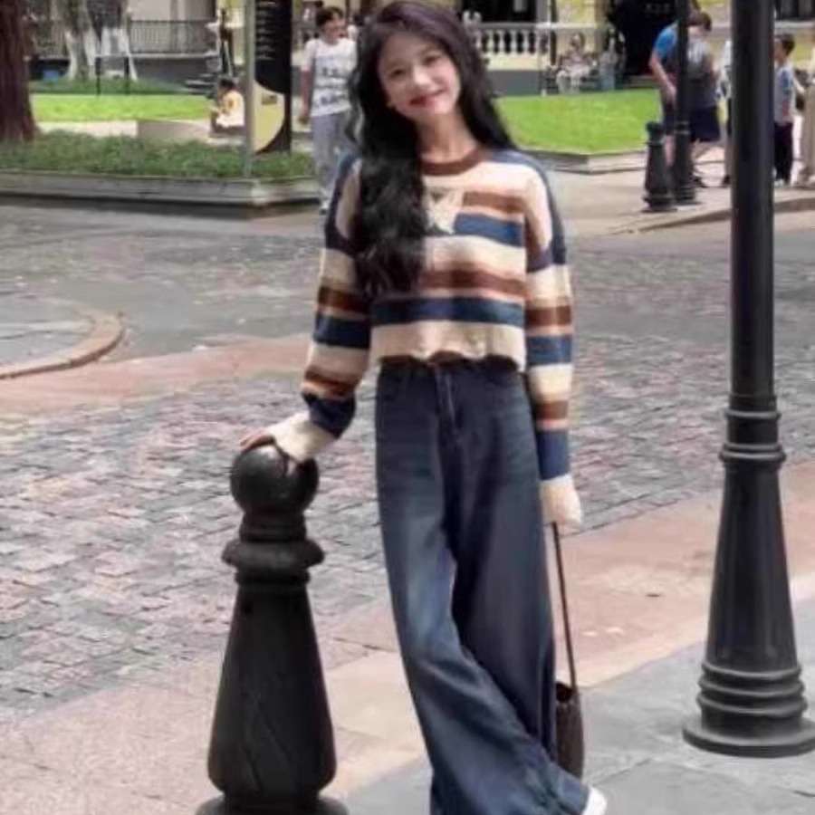 大きめファッション  ストライプ柄オーバーサイズニット