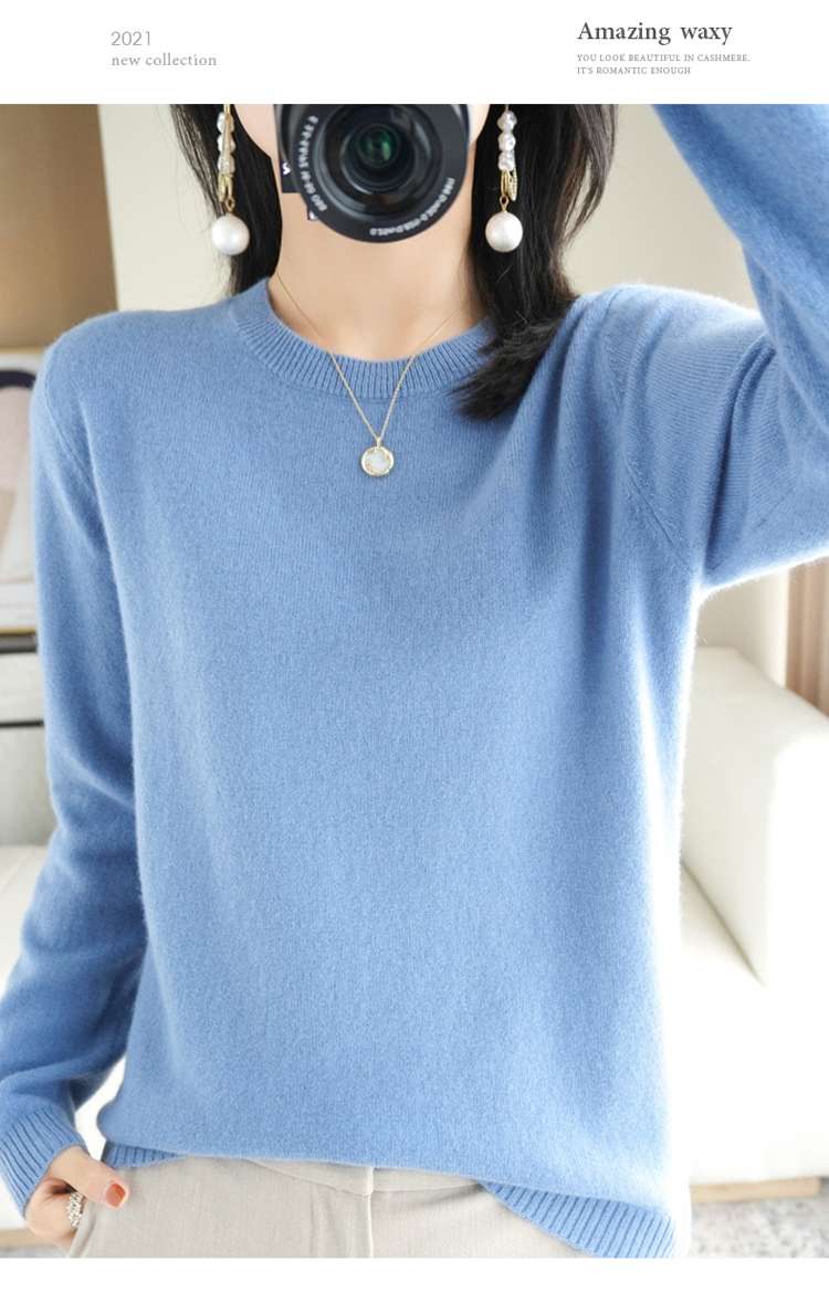 大きめファッション  ふんわり柔らか春秋用クルーネックニット