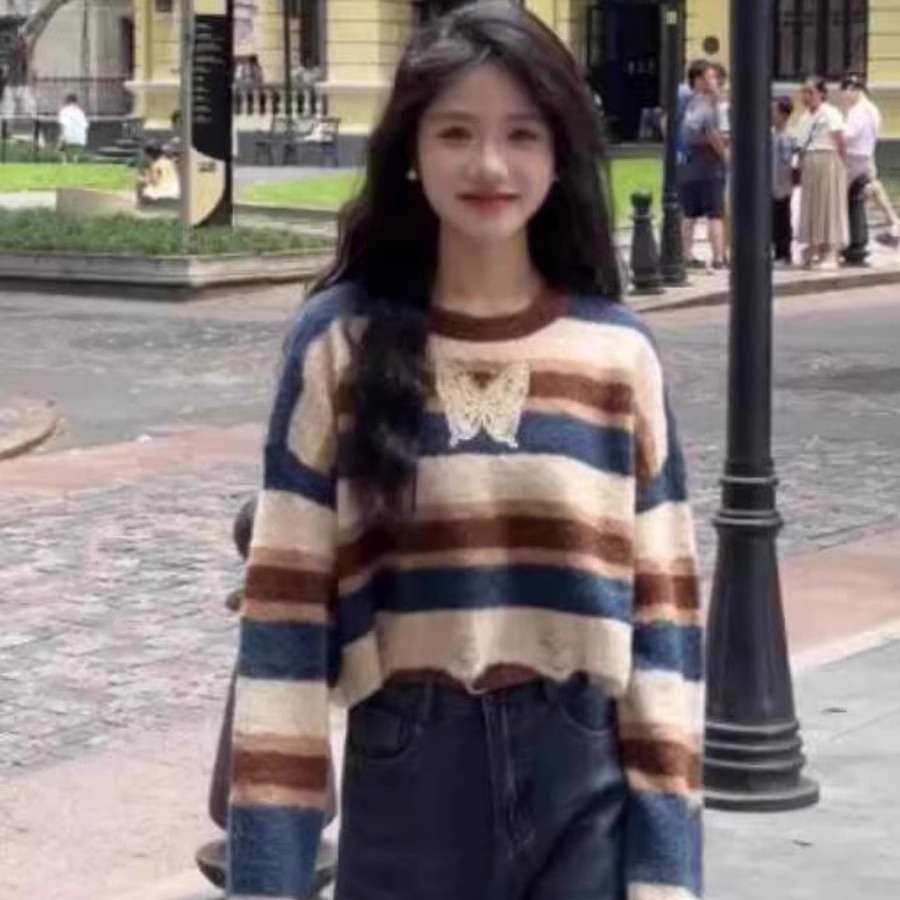 大きめファッション  ストライプ柄オーバーサイズニット