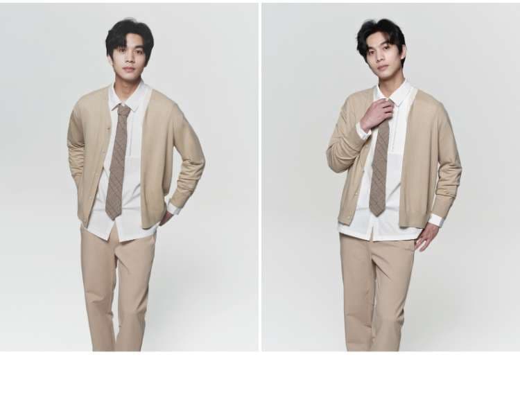 大きめファッション 画像には特大サイズのニットが含まれていませんが、GAP ブランドのカジュアルな男性向けファッションが示されています。その中で、カーディガンが見られるので、それを元にと説明を作成します。