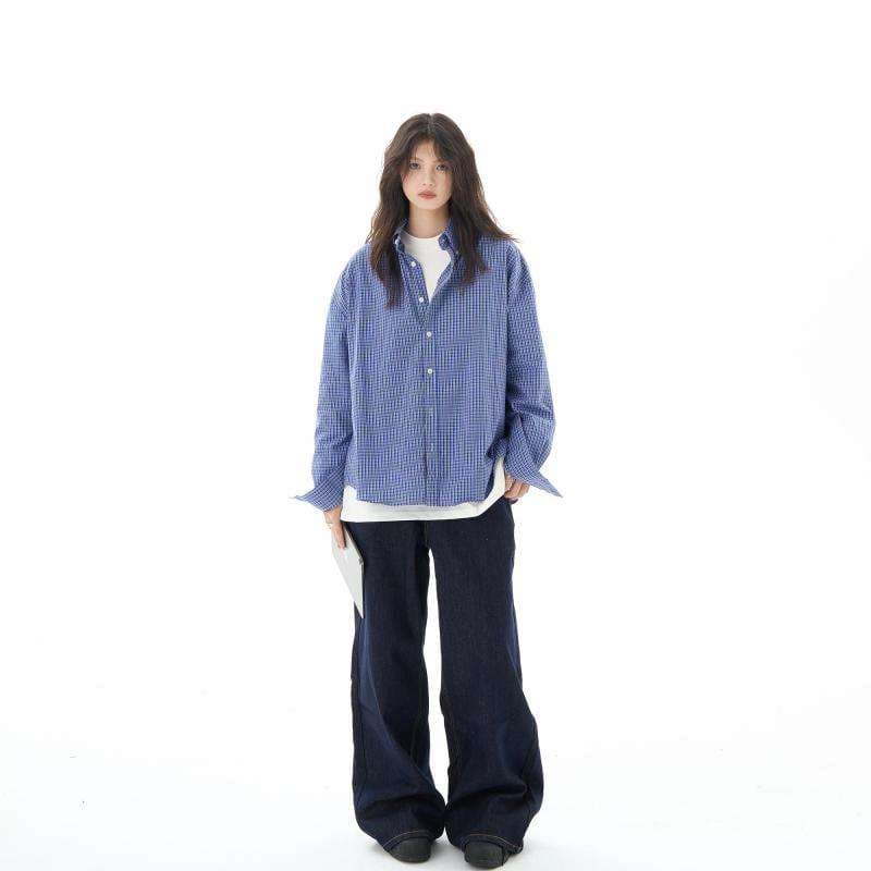 大きめサイズのゆとりシルエットチェック柄シャツ