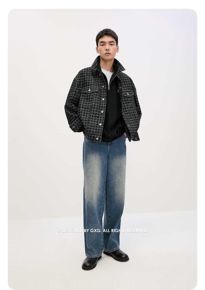大きめサイズ 格子模様 オーバーサイズ シャツジャケット