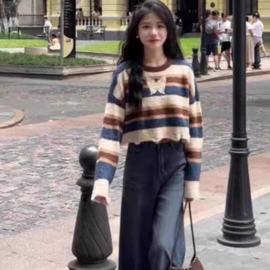 大きめファッション  ストライプ柄オーバーサイズニット