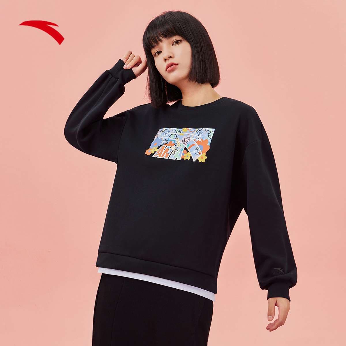 大きめファッション  花柄プリントゆったりスウェットトレーナー