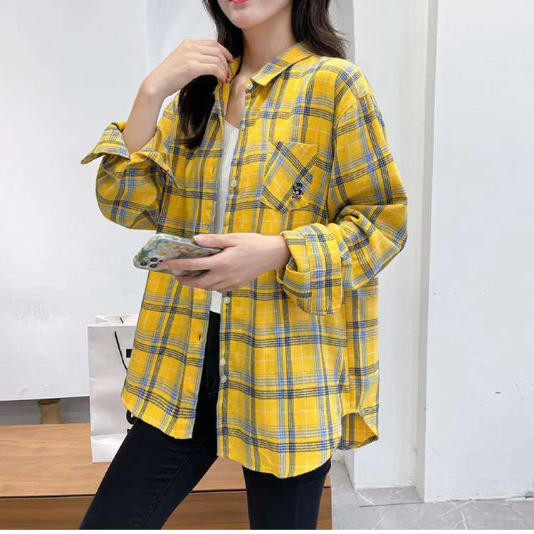 大きめファッション ゆったりチェック柄シャツ カジュアル長袖トップス