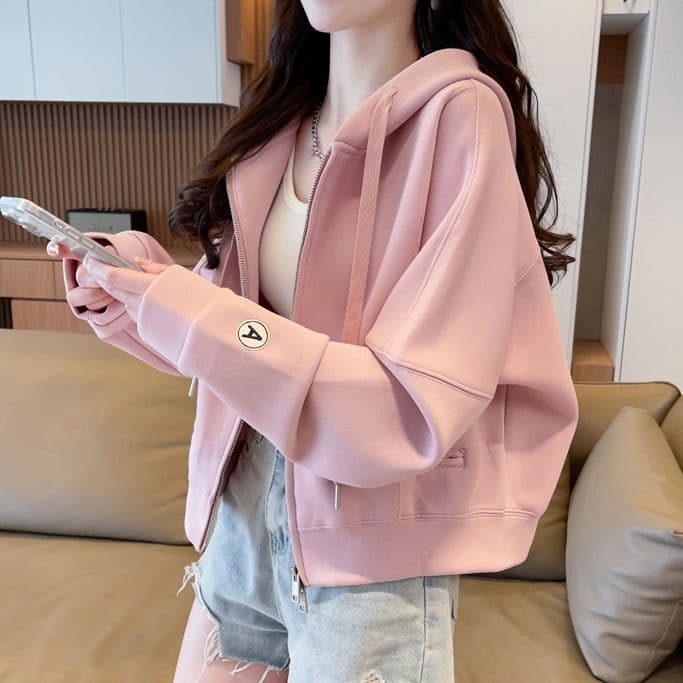 大きめサイズ ゆったりシルエット前開きフード付きジップアップ上着