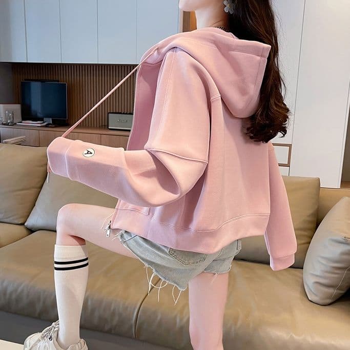 大きめサイズ ゆったりシルエット前開きフード付きジップアップ上着
