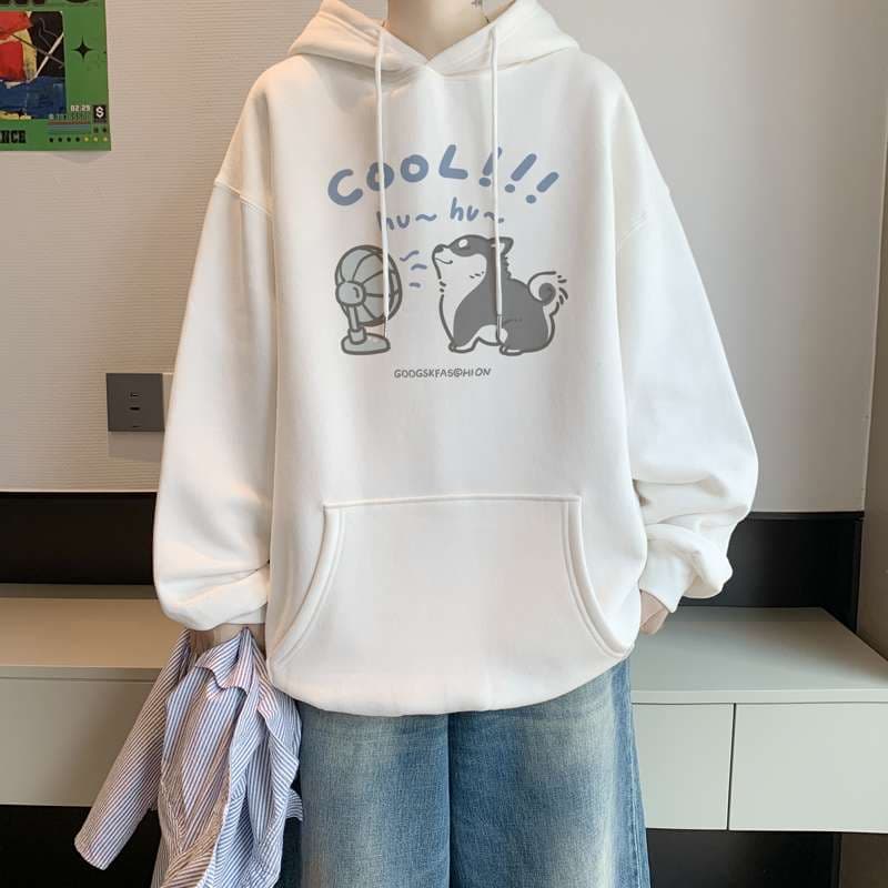 大きめサイズのファッション ゆるかわイラスト入り オーバーサイズパーカー
