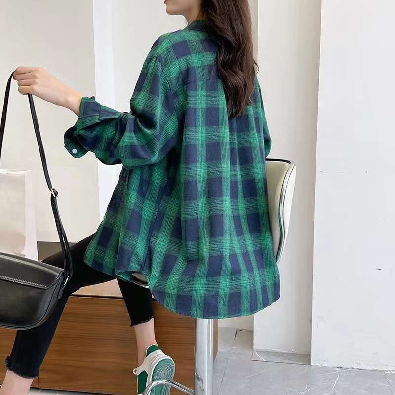 大きめファッション ゆったりチェック柄シャツ カジュアル長袖トップス