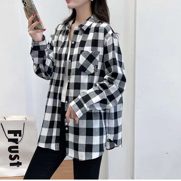 大きめファッション ゆったりチェック柄シャツ カジュアル長袖トップス