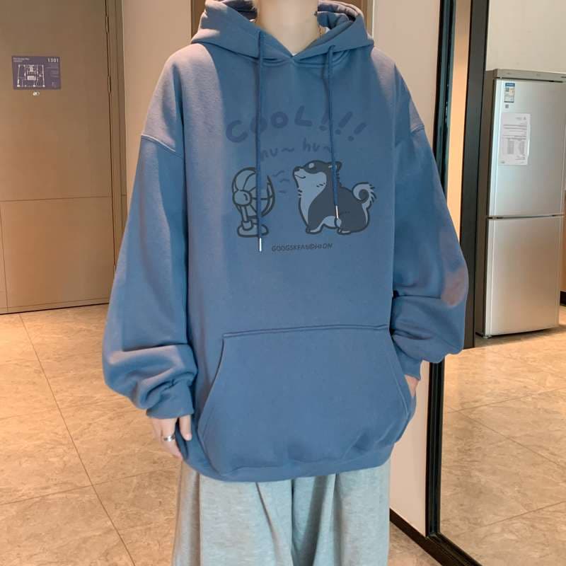 大きめサイズのファッション ゆるかわイラスト入り オーバーサイズパーカー